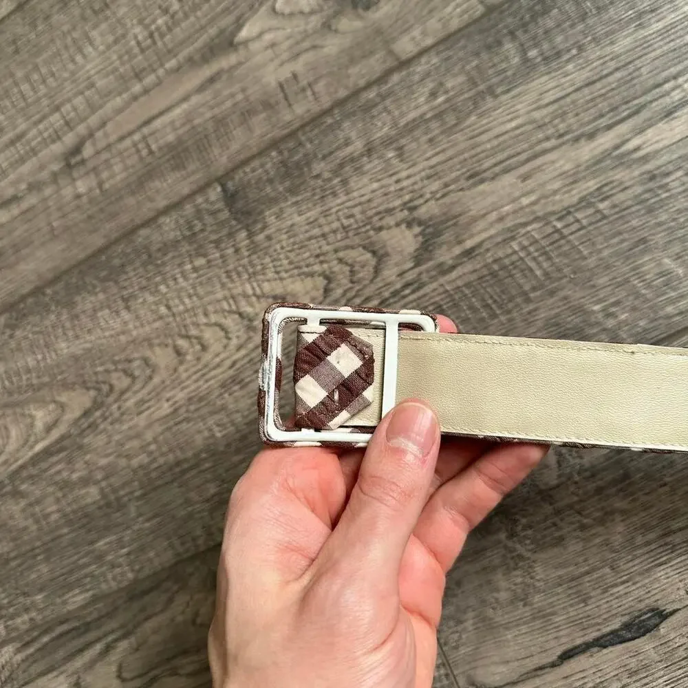 Vintage Y2K Plaid Gingham Brown Tan Canvas Strap Belt